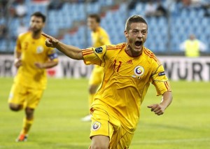 Torje of Romania celebrates after scoring against Luxembourg during their Euro 2012 qualifying soccer match in Luxembourg