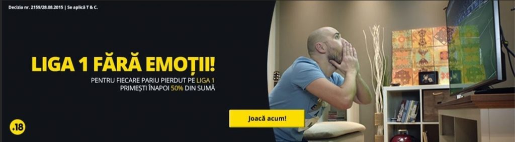 Liga 1 fara risc la eFortuna! Fiecare pariu pierdut din Liga 1 iti aduce inapoi 50% din suma pariat sub forma de freebet!