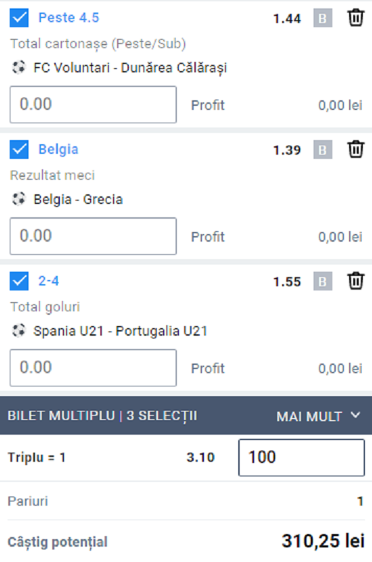 Bilet de pariuri - cota 3