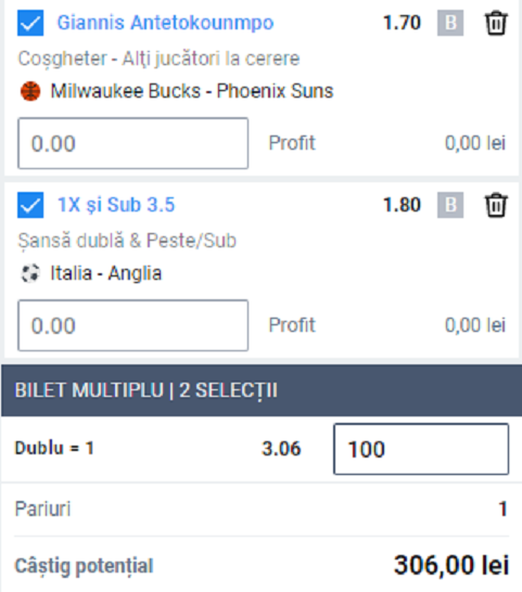 Bilet de pariuri - cota 3`