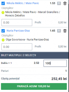 Biletul zilei pe tenis