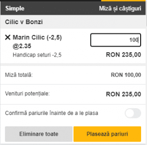 Biletul zilei pe tenis