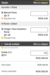 Biletul zilei pe tenis 