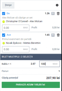 Biletul zilei pe tenis