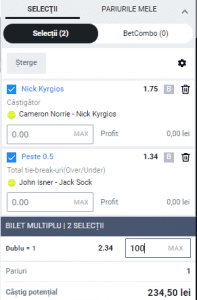 Biletul zilei pe tenis