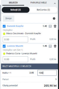 biletul zilei pe tenis