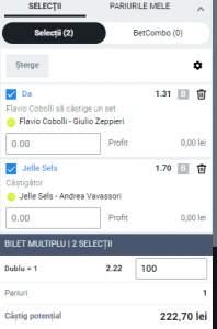 Biletul zilei pe tenis