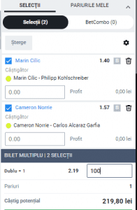 Biletul zilei pe tenis