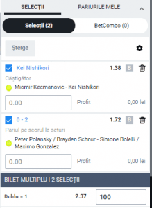 Biletul zilei pe tenis