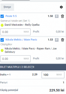 Biletul zilei pe tenis