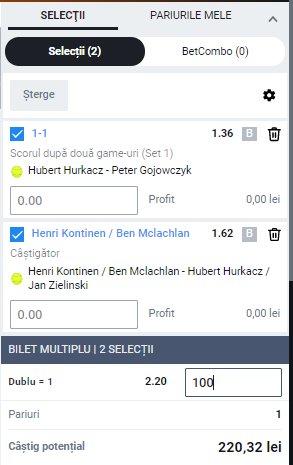 Biletul zilei pe tenis