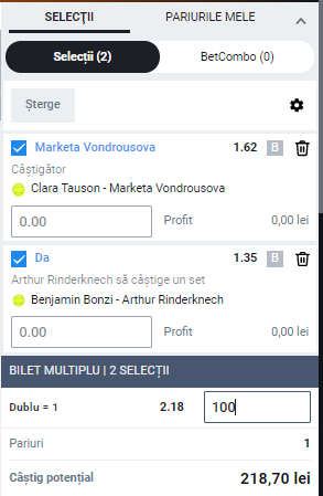 Biletul zilei pe tenis