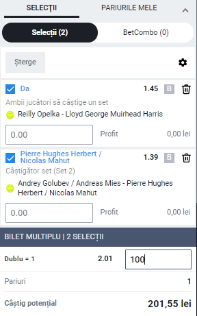 Biletul zilei pe tenis