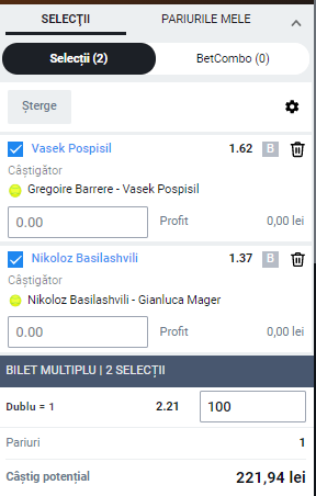 biletul zilei pe tenis