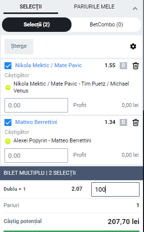 Biletul zilei pe tenis