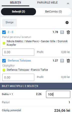 Biletul zilei pe tenis