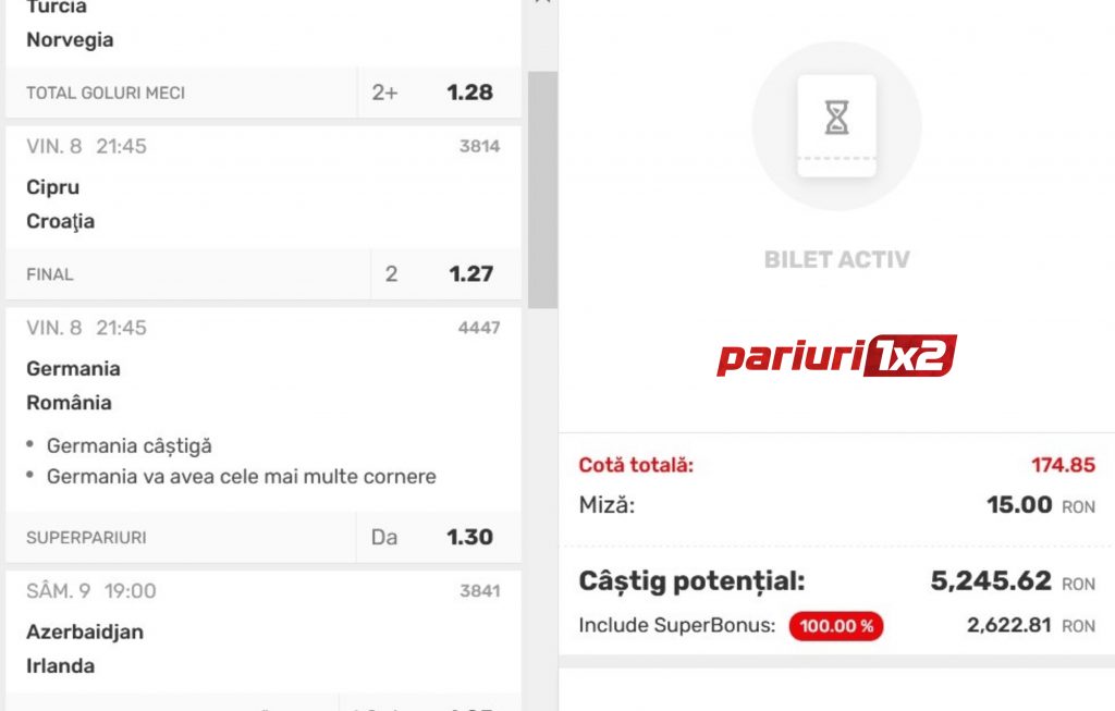 Bilet pariuri »» BONUS DUBLU de vineri până luni: Miza x 349!
