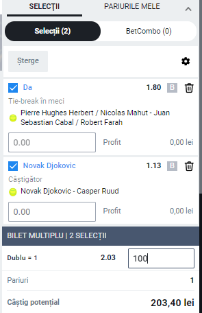 Biletul zilei pe tenis