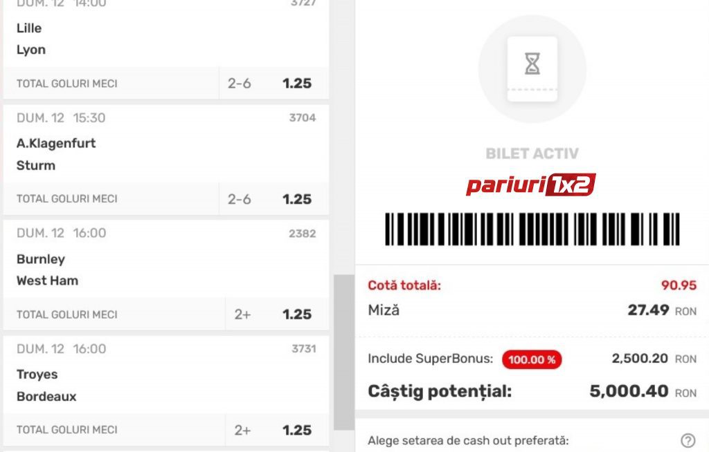 Bilet pariuri »» BONUS DUBLU pe weekend: Miza x 181!