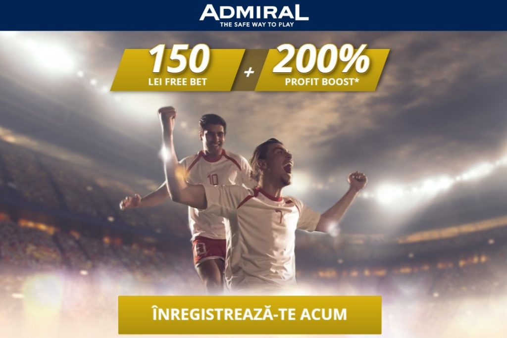 La Admiral pariezi 1 RON și primești 150 RON FREEBET + 200% PROFIT BOOST!