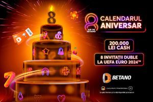 La 8 ani de Betano te premiem cu 8 invitații duble la UEFA EURO 2024™ și premii totale de 200.000 Lei Cash!