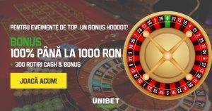 Unibet Cazino: Bonus de 100% până la 1.000 RON + 300 Rotiri Gratuite!
