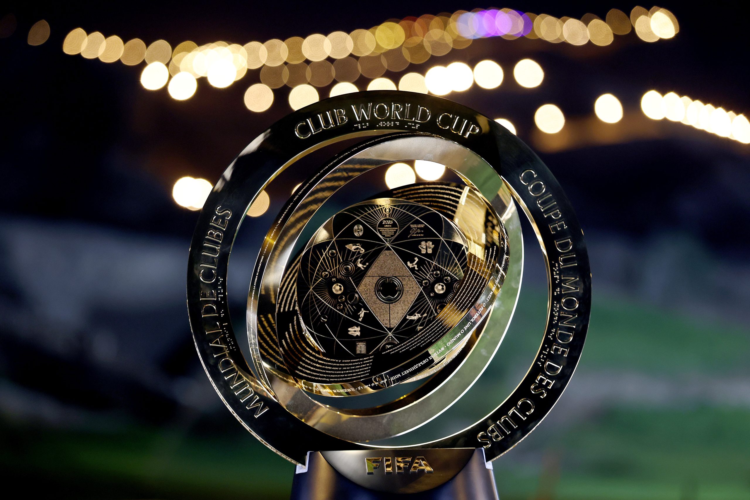 ABU DHABI, UNITED ARAB EMIRATES - FEBRUARY 23: The FIFA Club World Cup Trophy is displayed at Jebel Hafeet during the FIFA Club World Cup Trophy Tour: Al Ain - Day One on February 23, 2025 in Abu Dhabi, United Arab Emirates. (Photo by Christopher Pike - FIFA/FIFA via Getty Images)