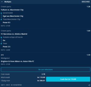 Pariurile lui Sabin (2-3.12) - Primul Bilet de pariuri din luna decemebrie, cu ponturi pariuri din rundele intermediare programate în La Liga & Premier League