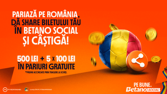 Hai România pe Betano Social! Dă share și câștigă 500 Lei Pariu Gratuit! Pe Bune! 