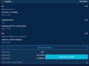 Cota 2.81 pentru joi și vineri