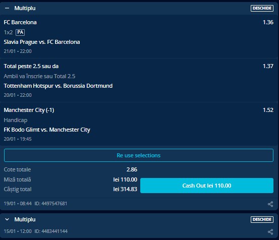 Bilet Liga Campionilor (20-21.01)