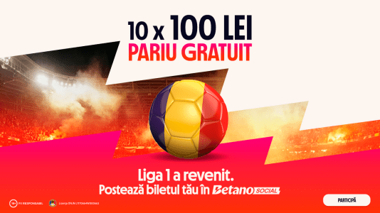 Liga 1 revine pe Betano Social! Dă share și câștigă 100 Lei Pariu Gratuit! Pe Bune!