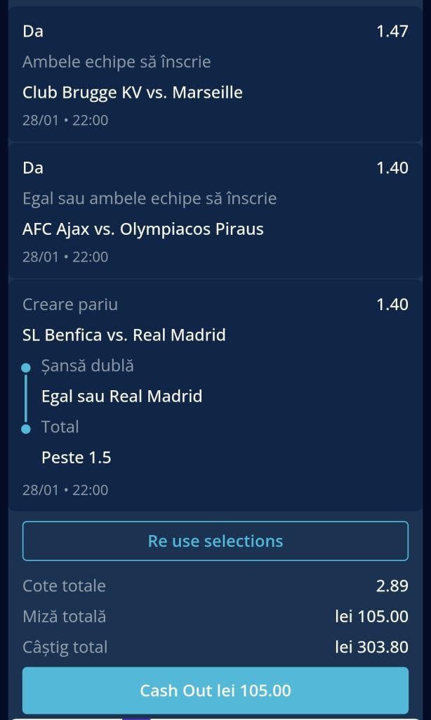 Pariurile lui Sabin (28.01): Cota 2.89 din Liga Campionilor!