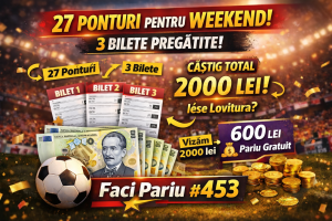 27 selecții pentru următoarele 3 zile și 3 bilete pregătite pentru sâmbătă,  duminică și luni. Analize și pariuri pentru un posibil câștig de aproximativ 2000 lei.