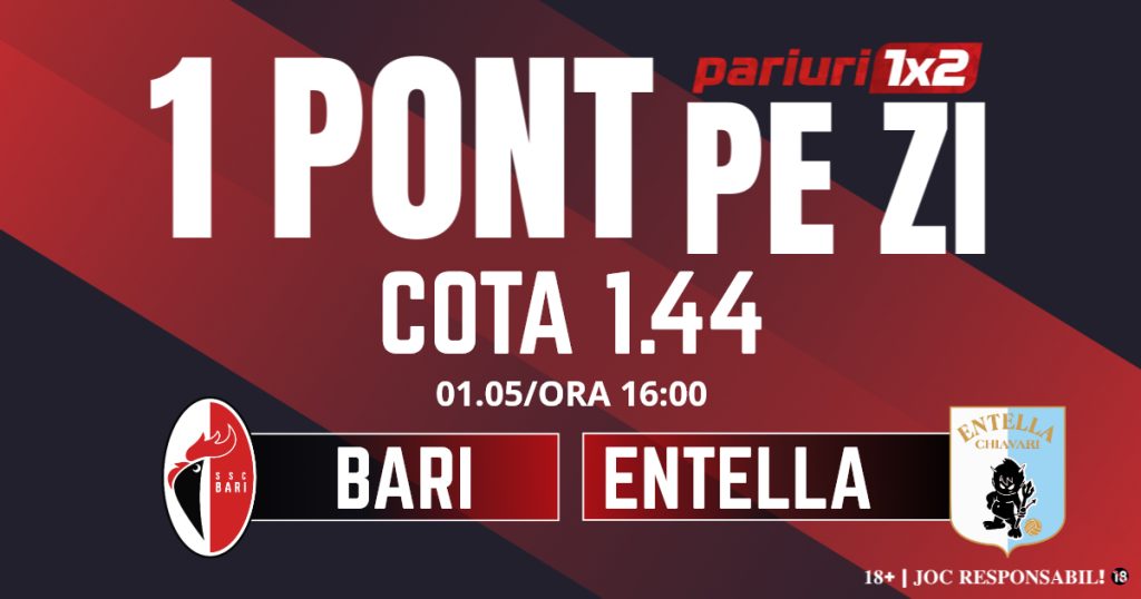 Un Pont pe Zi, 01 mai: 12 din ultimele 13 ponturi au fost câștigătoare! Astăzi Bari – Entella