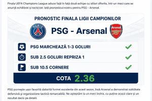 Ponturi pariuri finala Ligii Campionilor | Pronostic Cota 2.36 PSG - Arsenal! Pariurile lui Sabin (30.05)