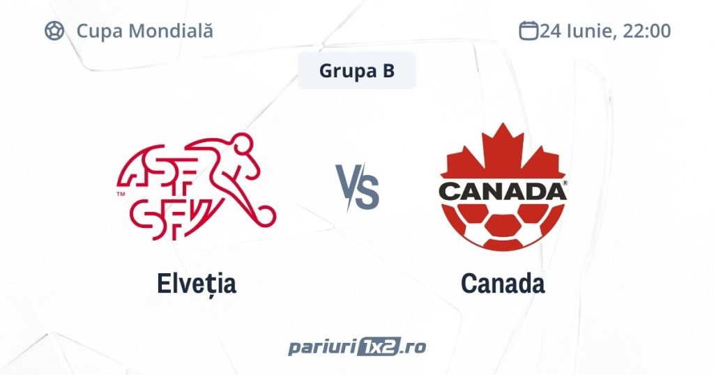 Elveția – Canada, Ponturi Pariuri Fotbal Cupa Mondială, 24.06.2026 (ora 22:00)