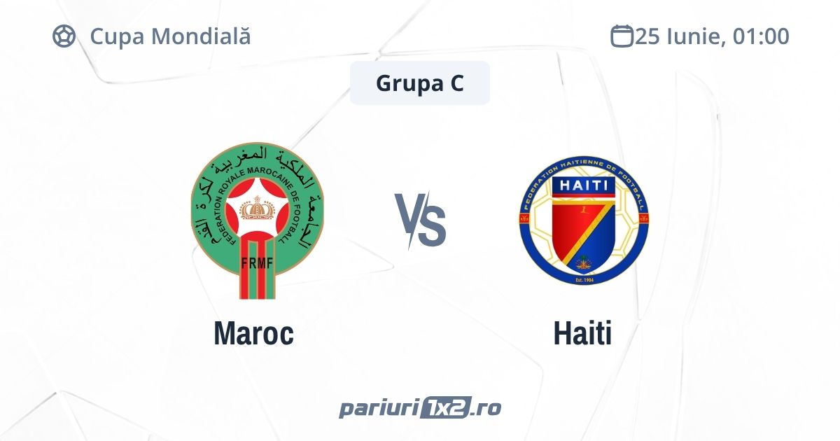 Maroc - Haiti, Ponturi Pariuri Fotbal Cupa Mondială, 25.06.2026 (ora 01:00)