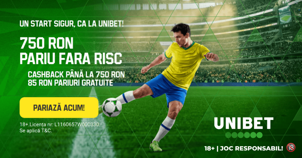 Unibet »»  Pariu fără Risc 750 RON + 85 RON Pariuri Gratuite