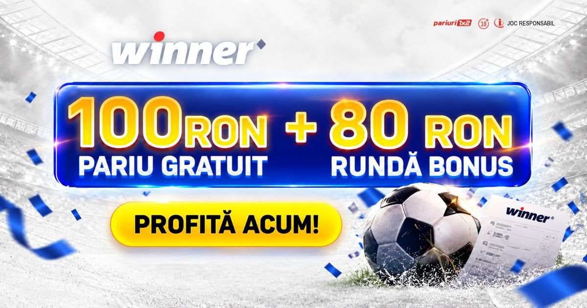 Winner îți dublează startul și mai pune ceva: 100 RON pentru sport + 80 RON pentru casino!