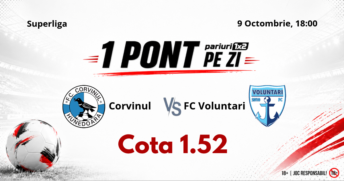 Un Pont pe Zi, 09 octombrie : Mergem în Superliga pentru o nouă selecție reușită! Astăzi Corvinul – FC Voluntari