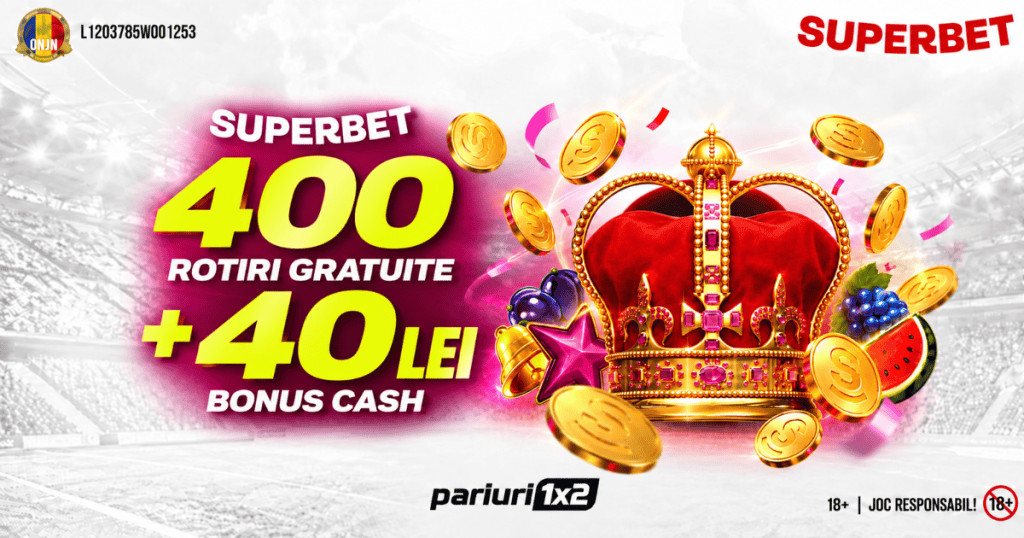 Superbet »» 40 RON BONUS Cash Fără Depunere + 400 Rotiri Gratuite + Bonus 100% până la 500 RON